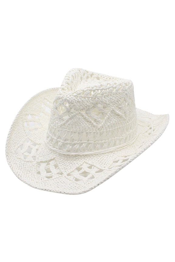 Solid Color Women Men Summer Western Cowboy Hat Shapeable Straw Hat Hollowed Out Sun Hat Relaxed Fit Wear