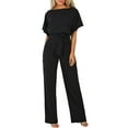 thumbnail image 1 of FEIFLY Solid Color Women Short Sleeve Playsuit Clubwear Straight Leg Jumpsuit With Belt Classic Wear, 1 of 4