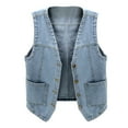 thumbnail image 1 of FEIFLY Womens Sleeveless Denim Vest V Neck Button Down Jean Jacket Solid Color Stylish Female Outwear, 1 of 5