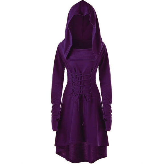 FEIFLY Teens Hooded Robe Lace Up Vintage Pullover High Low Long Hoodie Dress Robe For Big Girls Trendy Child Robes
