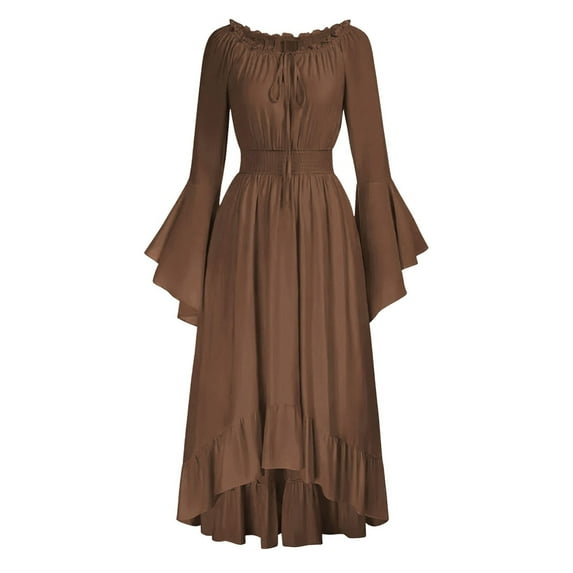 FEIFLY Women 2025 Halloween Gothic Style Retro One Shoulder Bell Sleeves And Waist Solid Color Festival Clothing
