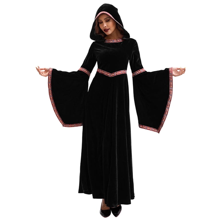 Carnival Halloween Costumes Women's Witch Retro Black Holiday Dress