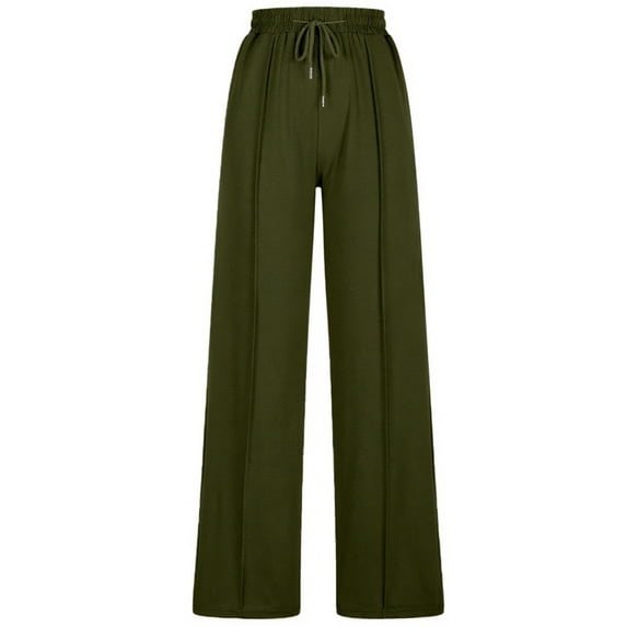 FEIFLY Women Casual High Waisted Wide Leg Pants Elastic Waistband Solid Color Trousers With Drawstring And Pockets Comfortable Wear Cozy Female Streetwear