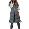 thumbnail image 1 of FEIFLY Women Casual Solid Color Coats Hooded Vest Zipper Pockets Loose Sleeveless Jacket Long Coats Classic Female Outwear, 1 of 7