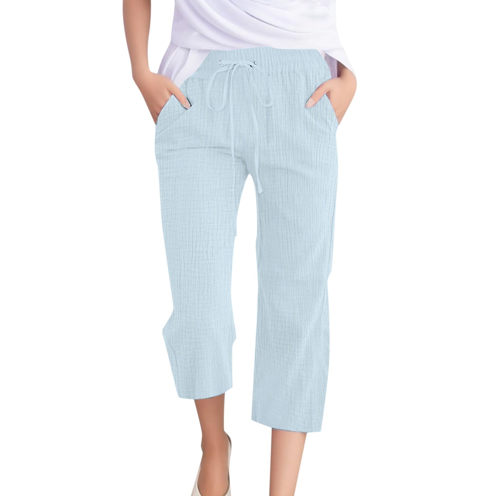 FEIFLY Women Casual Solid Color Plain Weave Breathable Calf Length ...