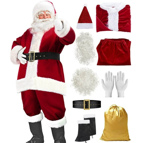 FEIFLY Women Christmas Theme Parties Santa Outfits Set For Adults 9 Piece For Festive Celebrations And Party Solid Color Festival Clothing