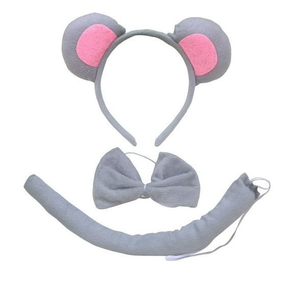FEIFLY Women Ears Headband Tail Bow Tie Accessories Set Standing Gray And Ears Headband And Tail Bow Tie Solid Color Festival Clothing