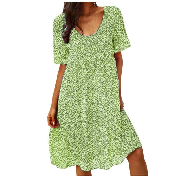 FEIFLY Women Floral Pockets Plus Size Midi Dress Summer Casual Bohemian Printed Short Sleeve Dress Beach Pullover Print Maxi Dress Breathable Wear
