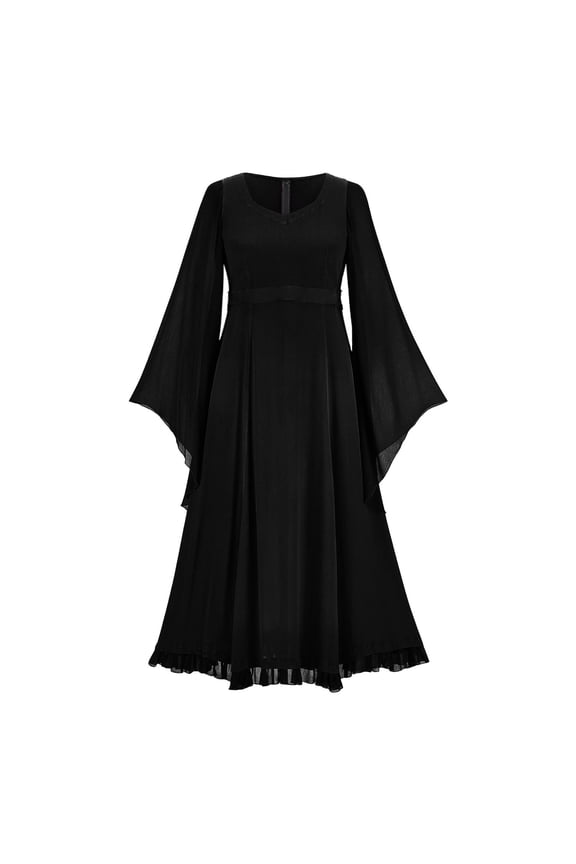 Women Gothic Solid Color Patchwork Long Dresses With Punk Style And Large Swing Dress Festival Clothing