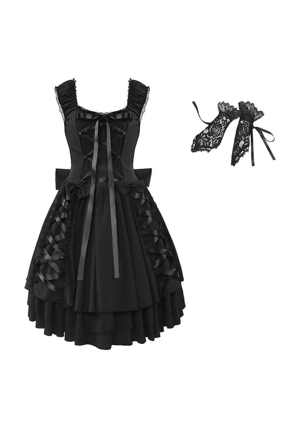 Women Halloween Dark Ruffled Tutu Stage Dresses Solid Color Festival Clothing