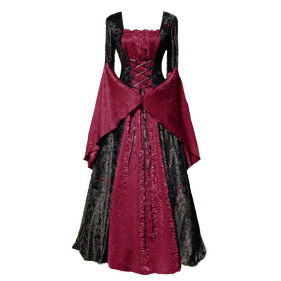 FEIFLY Women Halloween Party Dress Ancient Court Dresses Bandage Outfits Solid Color Festival Clothing