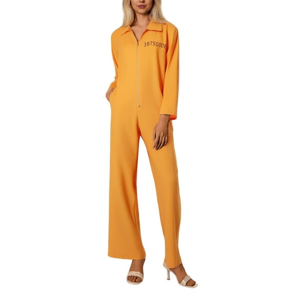 FEIFLY Women Halloween Prisoner Jumpsuit Orange Jumpsuit Outfits For Adults Party Performance Party Solid Color Festival Clothing