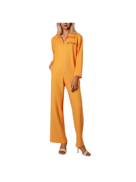 Women Halloween Prisoner Jumpsuit Orange Jumpsuit Outfits For Adults Party Performance Party Solid Color Festival Clothing