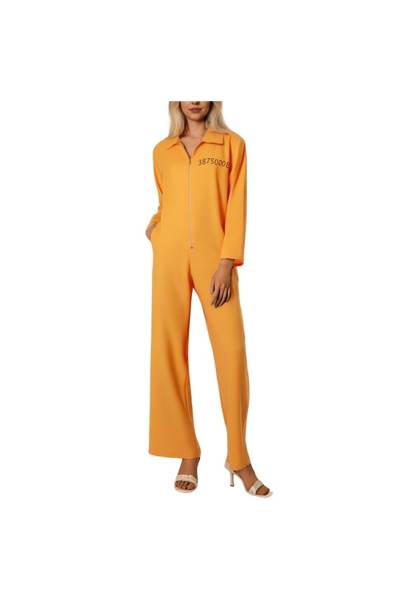 Women Halloween Prisoner Jumpsuit Orange Jumpsuit Outfits For Adults Party Performance Party Solid Color Festival Clothing