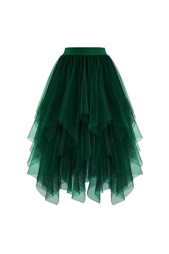 Women High Waist Flowy Tiered Midi Skirt Elegant Chiffon A-Line Asymmetrical Hem Casual Party Wear Holiday Carnival Skirts Work Business Holiday Daily Wear