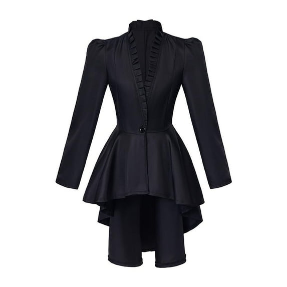 FEIFLY Women Jackets Coats Retro Gothic Tailcoat Long Sleeved V-Neck Tailcoat Shirts Solid Color Festival Clothing