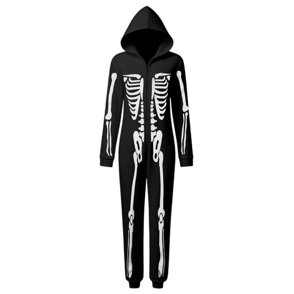 FEIFLY Women Jumpsuit Halloween Skeleton Themed Parties Hood Cartoon Onesie Family Matching Romper Holiday Loungewear Homewear Casual Party Wear Comfortable