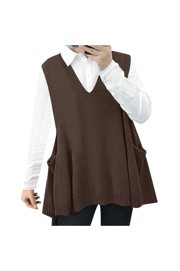 Women Loose Swing Cute Sweater Tank Tops Oversized Cable Knit Pullover Sweater With Pockets Classic Female Tops