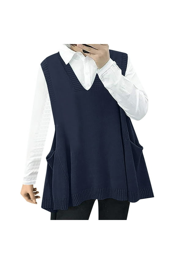 Women Loose Swing Cute Sweater Tank Tops Oversized Cable Knit Pullover Sweater With Pockets Female Tops