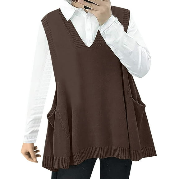 FEIFLY Women Loose Swing Cute Sweater Tank Tops Oversized Cable Knit Pullover Sweater With Pockets Leisure Female Tops