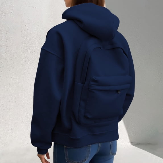 FEIFLY Women Men Casual Zip Up Hoodie With Backpack Design Front Pocket Lightweight Pullover Sweatshirt Long Sleeve Solid Color Outdoor Activities With Warm Velvet Inside