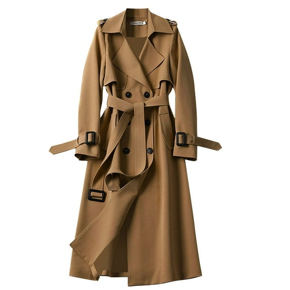 FEIFLY Women Overcoat Solid Color Slim Fit Coats Jacket Long Outerwear Windbreaker Coats Trench Long Sleeve Classic Female Outwear