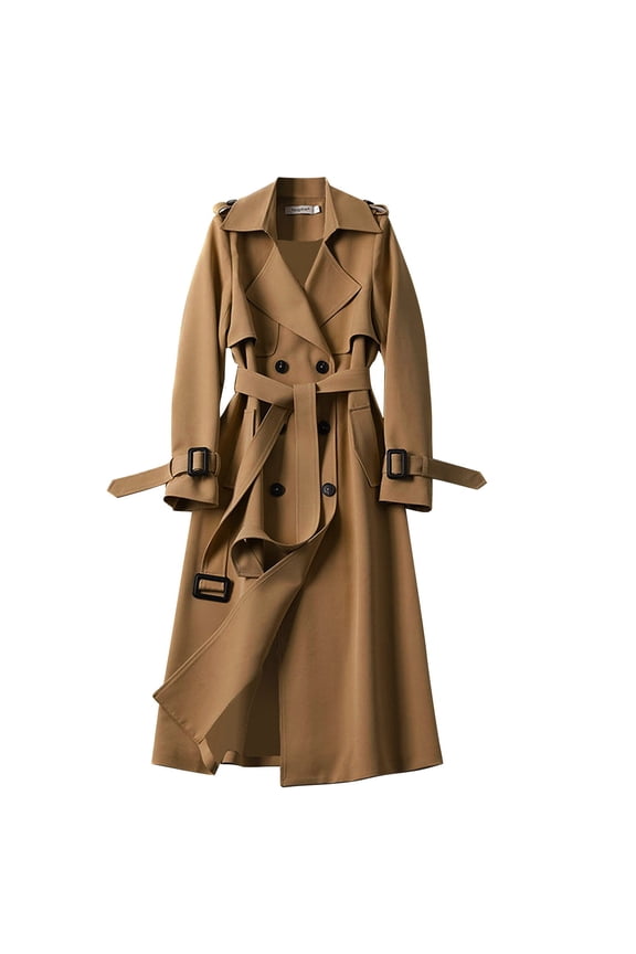 Women Overcoat Solid Color Slim Fit Coats Jacket Long Outerwear Windbreaker Coats Trench Long Sleeve Stylish Female Outwear