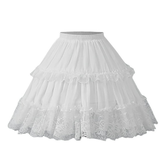 FEIFLY Women Petticoat 2 Adjustable Hoop Skirt Lace Short Princess Underskirt For Dress Solid Color Festival Clothing
