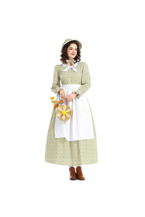 Women Prairie Dress Adult Historical 1800s Dress Solid Color Festival Clothing