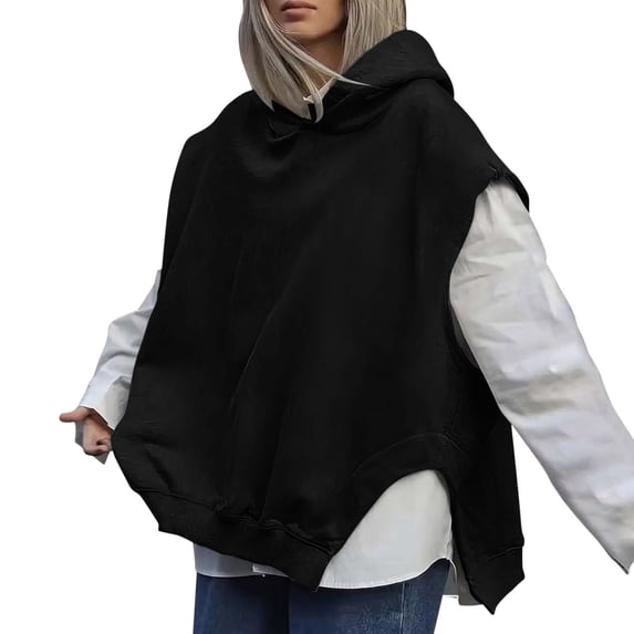 FEIFLY Women'S Fashion Solid Color Hoodies Sweatshirts Sleeveless Drawstring Oversized Tops Pullover Birthday Winter Autumn Streetwear