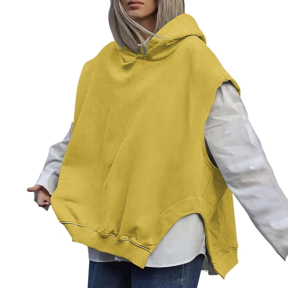FEIFLY Women'S Fashion Solid Color Hoodies Sweatshirts Sleeveless Drawstring Oversized Tops Pullover Breathable Winter Autumn Streetwear