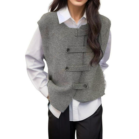FEIFLY Women Vest Knitted Sleeveless Sweater Pullover Tops Casual Retro Trendy Female Knitwear