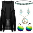 thumbnail image 1 of FEIFLY Women Vests 5PCS Sets Autumn Winter Ethnic Sleeveless Tassels Fringed Vest Cardigan Headband Glasses Earrings Solid Color Festival Clothing, 1 of 3