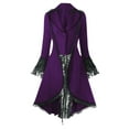 thumbnail image 1 of FEIFLY Women Vintage Long-sleeved waist Back Bandage Lace Stitching Jackets Coats Overcoat Solid Color Festival Clothing, 1 of 7