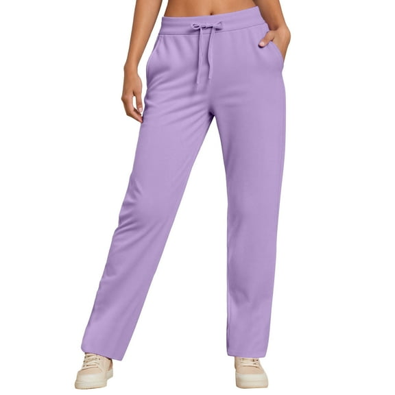 FEIFLY Women's Casual Pants Solid Color High Waisted Straight Leg Pants Elastic Waistband Comfortable Trousers Slacks For Daily Wear Autumn Winter Fall Classic Streetwear