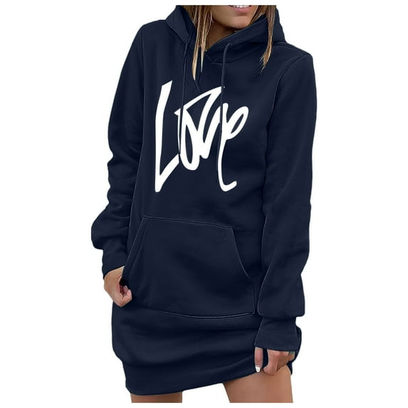 FEIFLY Women's Sweatshirts Loose Hoodie Mid Length Hoodie Dress Pullover Long Sleeve Solid Color Birthday Winter Autumn Workout Tops