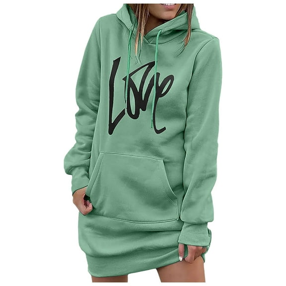 FEIFLY Women's Sweatshirts Loose Hoodie Mid Length Hoodie Dress Pullover Long Sleeve Solid Color Holiday Winter Autumn Workout Tops