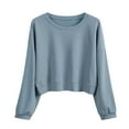 thumbnail image 1 of FEIFLY Women's Sweatshirts Solid Color Round Neck Casual Long Sleeve Cropped Sweater Tops Pullover Comfort Winter Autumn Streetwear, 1 of 9