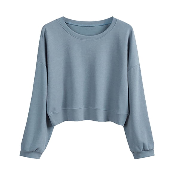 FEIFLY Women's Sweatshirts Solid Color Round Neck Casual Long Sleeve Cropped Sweater Tops Pullover Comfort Winter Autumn Streetwear