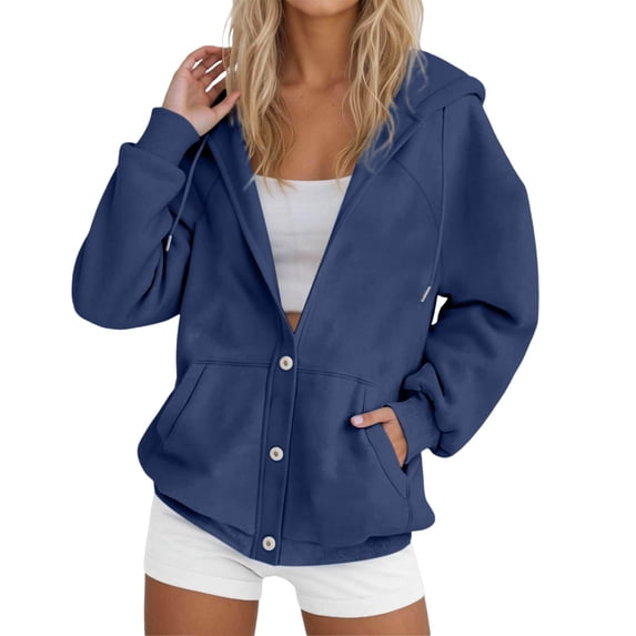 FEIFLY Women's Zip Up Hoodie Casual Button Front Jacket Soft Warm Winter Outerwear Cozy Pullover Sweatshirt Tops For Everyday Wear Solid Color Breathable Long Sleeve Outwear