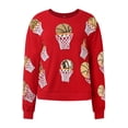 thumbnail image 1 of FEIFLY Womens Basketball Hoop Sequin Sweatshirt Crewneck Oversized Long Sleeve Pullover Tops Classic Female Dailywear, 1 of 5