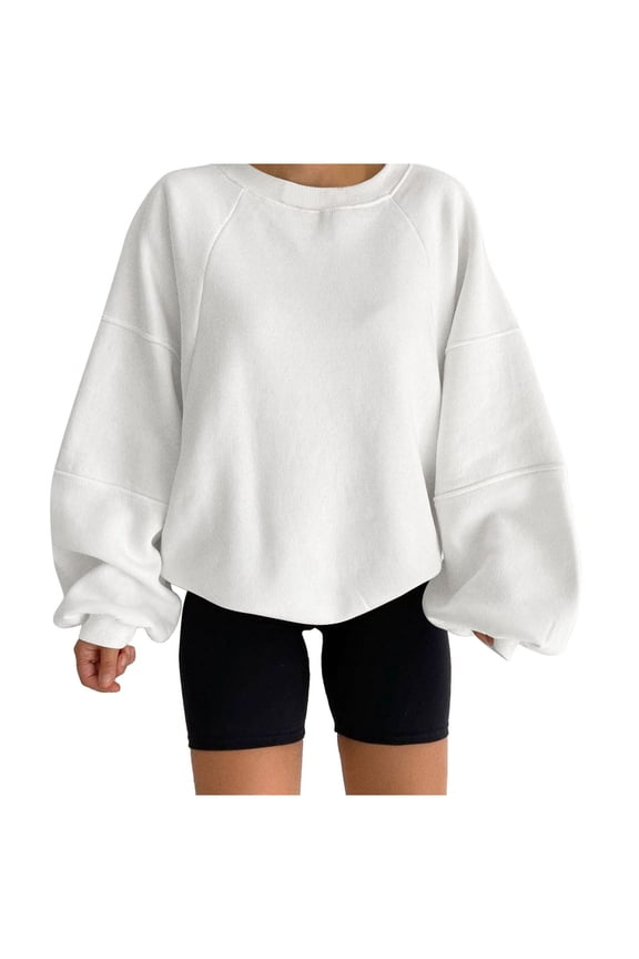 Womens Daily Home Outdoor Workout Long Sleeve O Neck Tops Sweatshirt Street Solid Color Streetwear Pullover Versatile Winter Autumn Streetwear