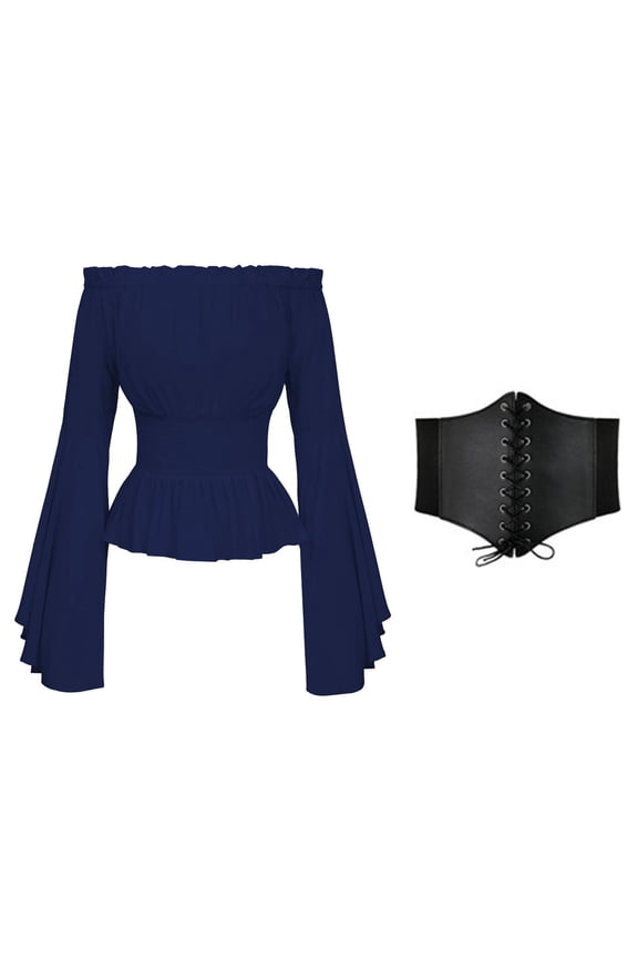 Womens Elegant Tops Long Sleeve Boho Blouse Tops Plus Size Shirts Gothic Ruffle Skirt Shirts Tops Solid Color Festival Clothing