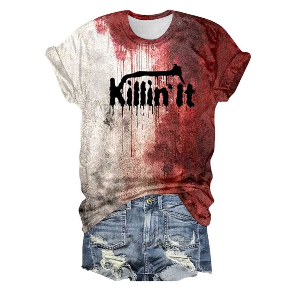 FEIFLY Womens Halloween Printed Short Sleeve O Neck T-Shirts T Shirt Tops