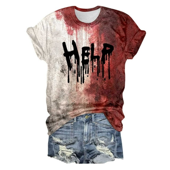 FEIFLY Womens Halloween Printed Short Sleeve O Neck T-Shirts T Shirt Tops