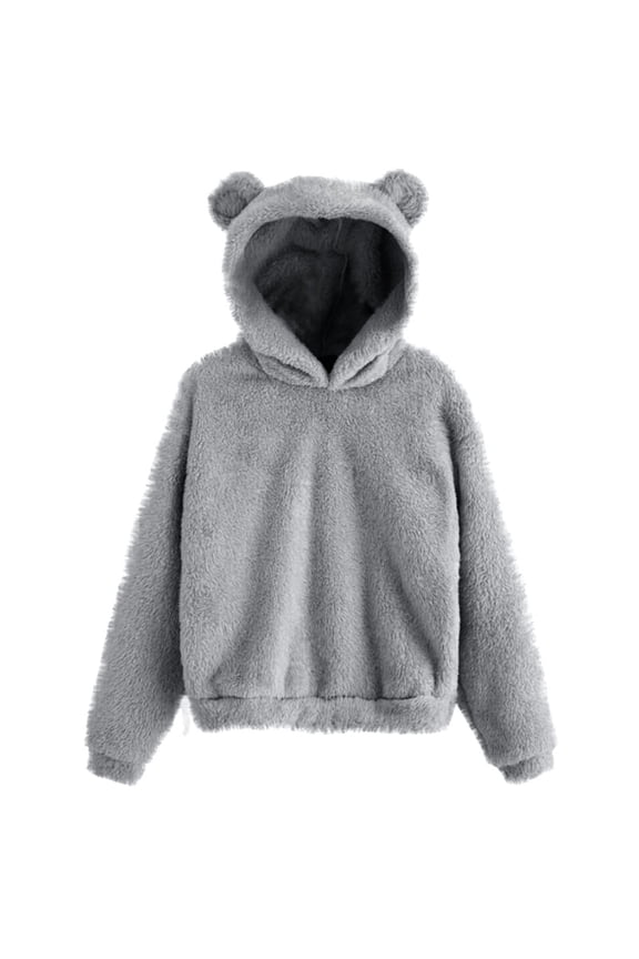 Womens Hoodies Cute Bear Ears Hooded Sweatshirts Coats Warm Pullover Tops Casual Loose Fall Outwear Long Sleeve Holiday Female Solid Color Dailywear