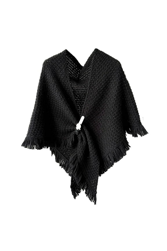 Womens Large Front Poncho Long Sleeve Sweater Knitwear Wrap Topsper Knitted Elegant Shawls Cape Stylish Female Solid Color Dailywear