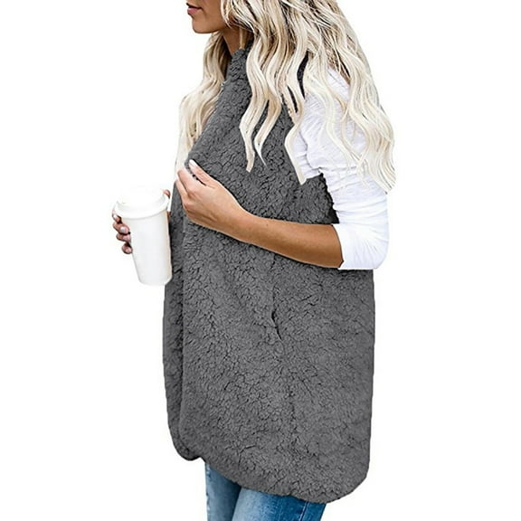 FEIFLY Womens Vest Winter Warm Hoodie Outwear Casual Coats Sherpa Jacket Long Sleeve Solid Color Trendy Female Outwear