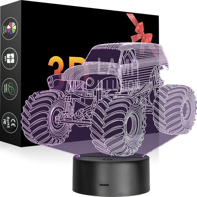FEIGO 3D Monster Truck Night Light for Children USB Kids Night 7 LED Colors Changing Light