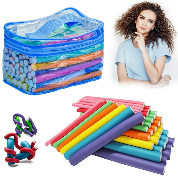 FEIGO 42PCS Twist-Flex Hair Curlers Rods Set 7 Sizes of Different Colors with User Manual for Kids Gift